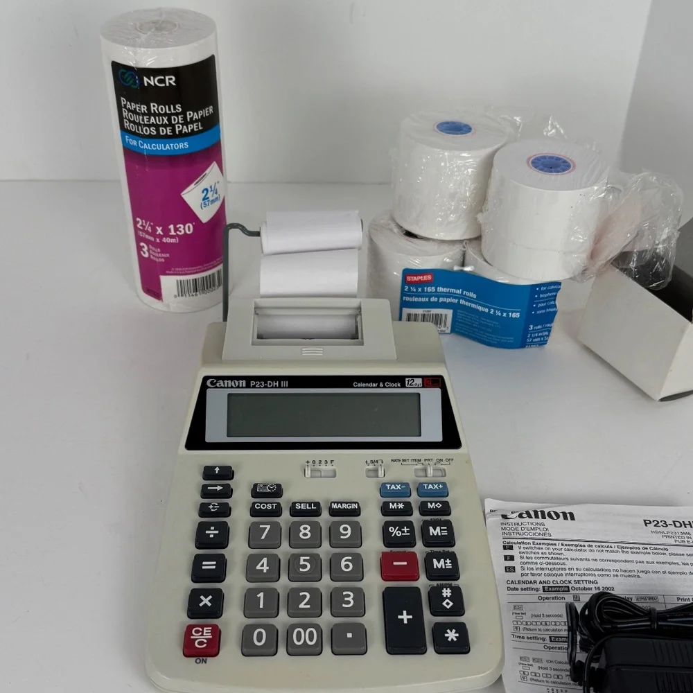 Canon P23-DHIII Printing Calculator/adding Machine and Refill paper